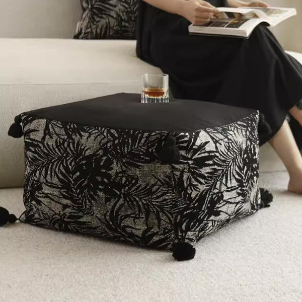 Kuro Black and Gray Embroidered Pouf - Staunton and Henry