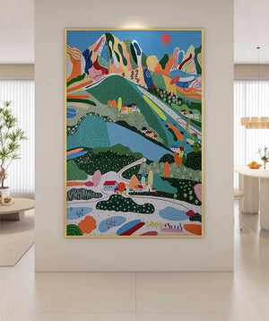 Mountain Village Colorful Print Wall Art with Frame - Staunton and Henry