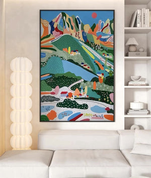Mountain Village Colorful Print Wall Art with Frame - Staunton and Henry