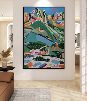 Mountain Village Colorful Print Wall Art with Frame - Staunton and Henry