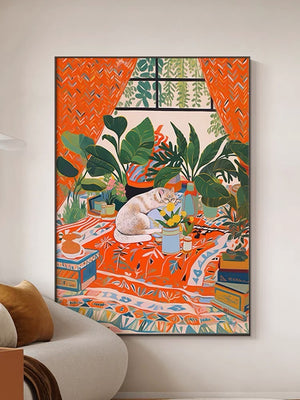 Bohemian Sleeping Cat Illustration Wall Art with Frame - Staunton and Henry