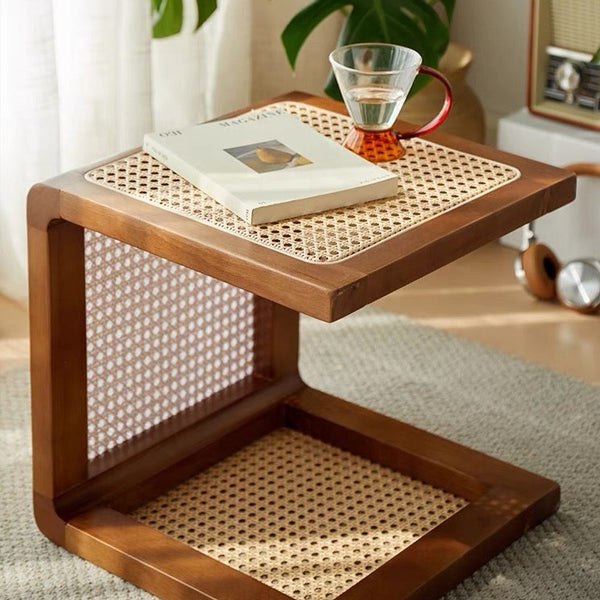 Square Wood and Rattan Side Table - Staunton and Henry