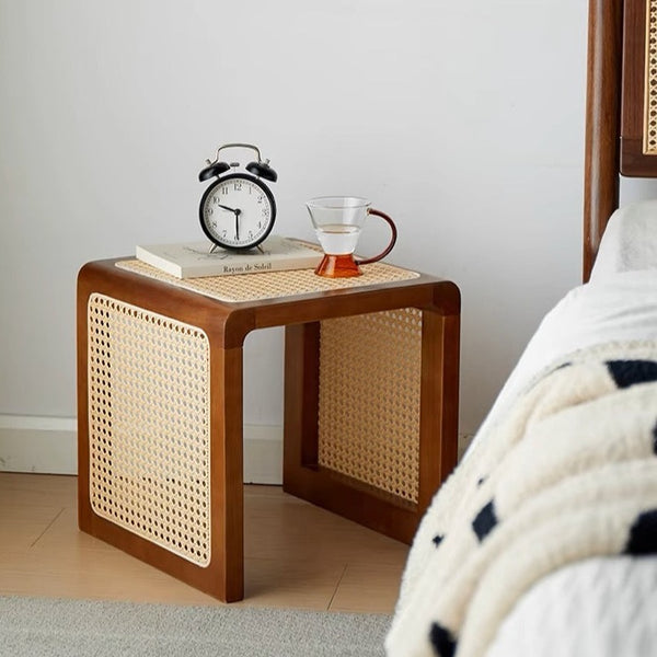 Square Wood and Rattan Side Table - Staunton and Henry