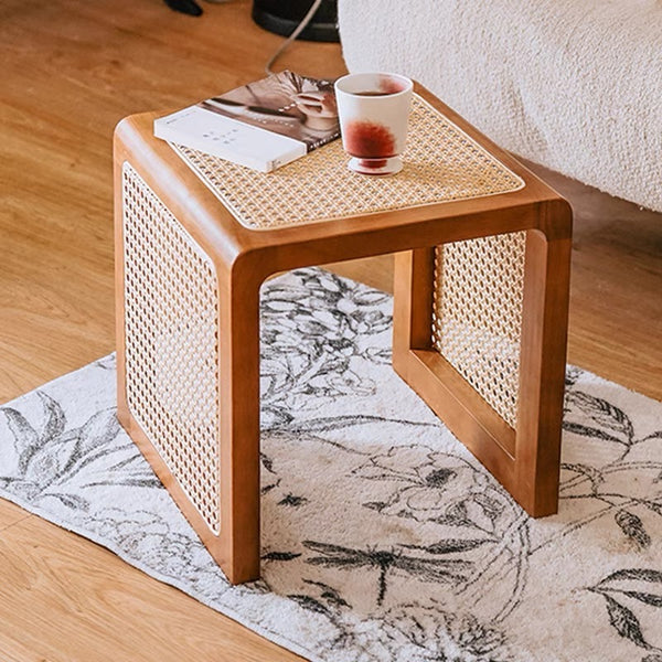 Square Wood and Rattan Side Table - Staunton and Henry