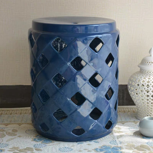 Blue Lattice Ceramic Stool - Staunton and Henry