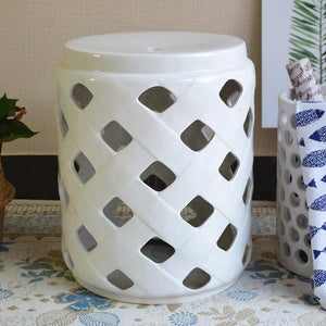 White Lattice Ceramic Stool - Staunton and Henry
