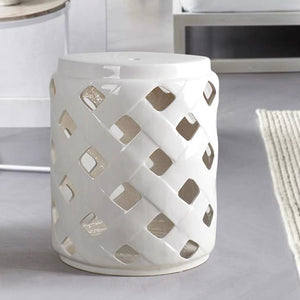 White Lattice Ceramic Stool - Staunton and Henry