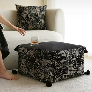 Kuro Black and Gray Embroidered Pouf - Staunton and Henry