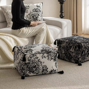 Kuro Black and Gray Embroidered Pouf - Staunton and Henry