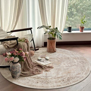 Vintage Persian-Style Round Wool Carpet