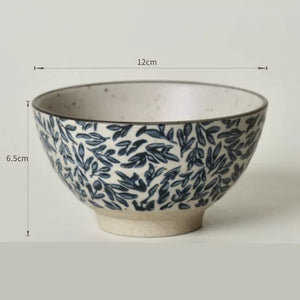Handmade Ceramic Rice Bowl Hand-Painted Underglaze Retro Floral Design - Staunton and Henry
