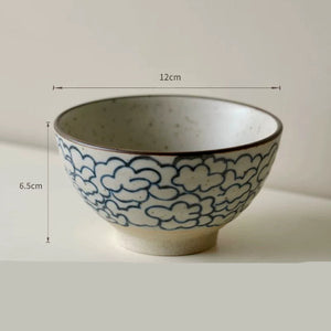 Handmade Ceramic Rice Bowl Hand-Painted Underglaze Retro Floral Design - Staunton and Henry