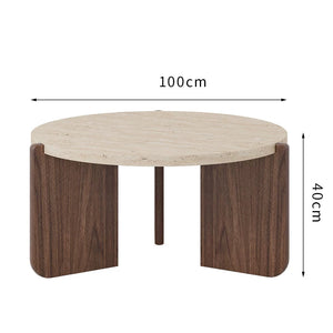 Nuevo Travertine and Wood Wabi-Sabi Coffee Table - Staunton and Henry