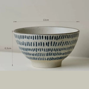Handmade Ceramic Rice Bowl Hand-Painted Underglaze Retro Floral Design - Staunton and Henry