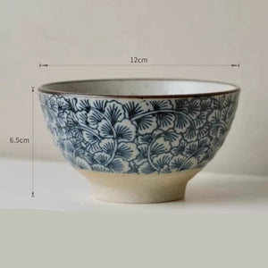 Handmade Ceramic Rice Bowl Hand-Painted Underglaze Retro Floral Design - Staunton and Henry