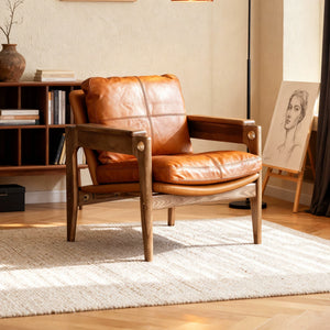 Mairhk Retro Nordic Leisure Armchair Solid Wood Leather - Staunton and Henry