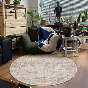 Vintage Persian-Style Round Wool Carpet