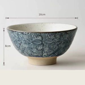 Handmade Ceramic Rice Bowl Hand-Painted Underglaze Retro Floral Design