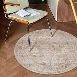 Vintage Persian-Style Round Wool Carpet