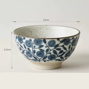 Handmade Ceramic Rice Bowl Hand-Painted Underglaze Retro Floral Design - Staunton and Henry
