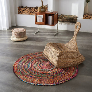 Round Multicolored Jute and Wool Rug - Staunton and Henry