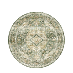 Vintage Persian-Style Round Wool Carpet