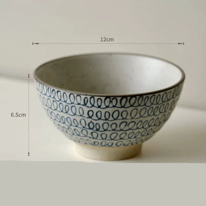 Handmade Ceramic Rice Bowl Hand-Painted Underglaze Retro Floral Design - Staunton and Henry