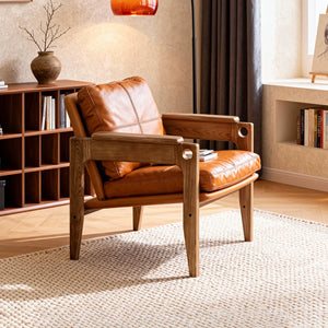 Mairhk Retro Nordic Leisure Armchair Solid Wood Leather - Staunton and Henry
