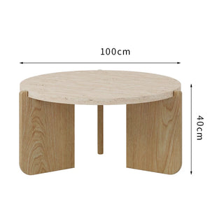Nuevo Travertine and Wood Wabi-Sabi Coffee Table - Staunton and Henry