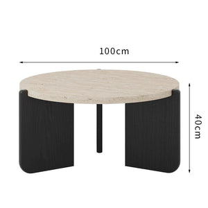Nuevo Travertine and Wood Wabi-Sabi Coffee Table - Staunton and Henry