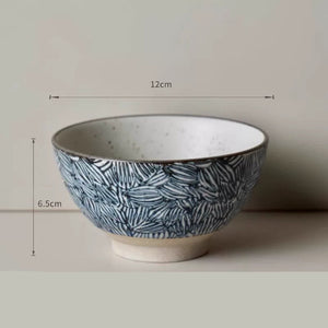 Handmade Ceramic Rice Bowl Hand-Painted Underglaze Retro Floral Design - Staunton and Henry