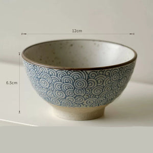 Handmade Ceramic Rice Bowl Hand-Painted Underglaze Retro Floral Design - Staunton and Henry