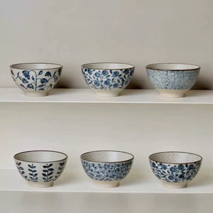 Kyoto Hand-Painted Blue and White Ceramic Bowl - Set of 4