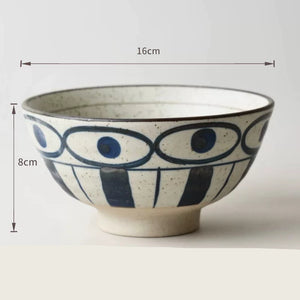 Handmade Ceramic Rice Bowl Hand-Painted Underglaze Retro Floral Design