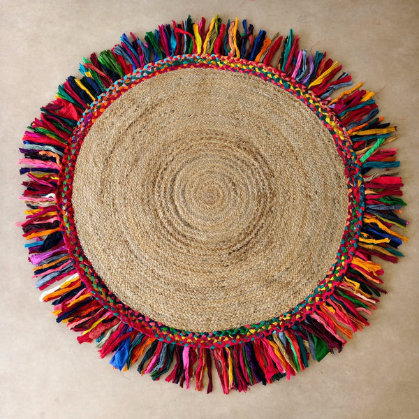 Round Multicolored Jute and Wool Rug - Staunton and Henry