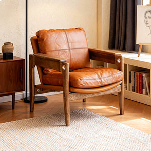 Mairhk Retro Nordic Leisure Armchair Solid Wood Leather - Staunton and Henry