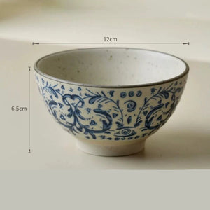 Handmade Ceramic Rice Bowl Hand-Painted Underglaze Retro Floral Design - Staunton and Henry