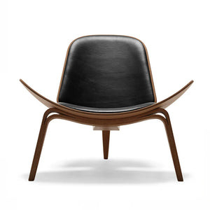 Nordic Smile Shell Chair Modern Designer Single Sofa Leather Wood - Staunton and Henry