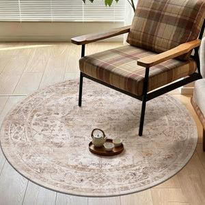 Vintage Persian-Style Round Wool Carpet