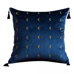 Indigo Blue Velvet Embroidered Cushion Cover - Staunton and Henry