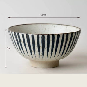 Handmade Ceramic Rice Bowl Hand-Painted Underglaze Retro Floral Design