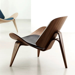 Nordic Smile Shell Chair Modern Designer Single Sofa Leather Wood - Staunton and Henry