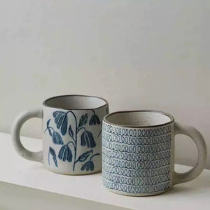 Kyoto Blue and White Ceramic Mugs - Set of 4