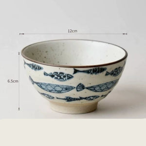 Handmade Ceramic Rice Bowl Hand-Painted Underglaze Retro Floral Design - Staunton and Henry