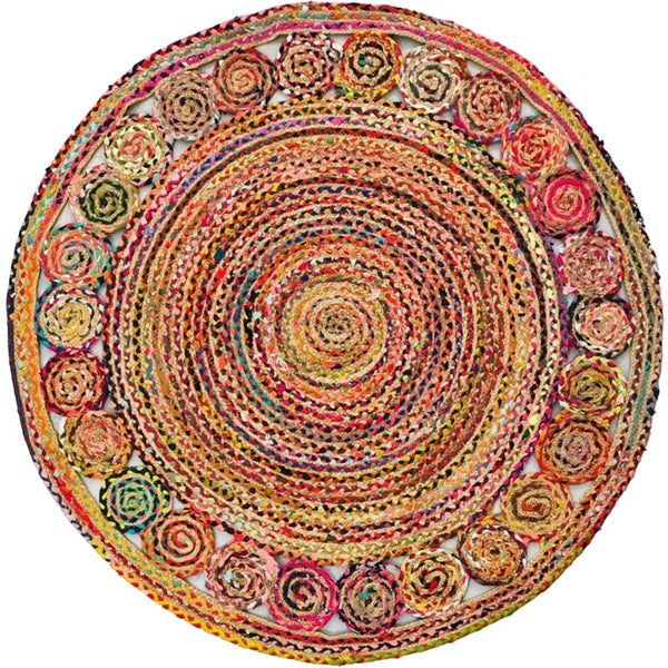 Round Multicolored Jute and Wool Rug - Staunton and Henry