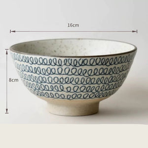 Handmade Ceramic Rice Bowl Hand-Painted Underglaze Retro Floral Design