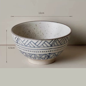Handmade Ceramic Rice Bowl Hand-Painted Underglaze Retro Floral Design - Staunton and Henry