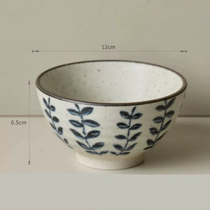 Handmade Ceramic Rice Bowl Hand-Painted Underglaze Retro Floral Design - Staunton and Henry