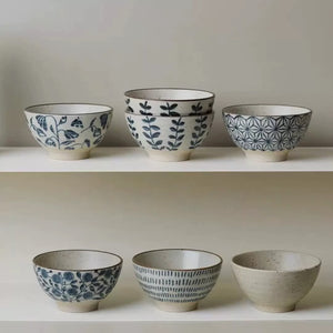 Kyoto Hand-Painted Blue and White Ceramic Bowl - Set of 4