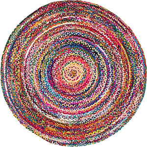 Round Multicolored Jute and Wool Rug - Staunton and Henry